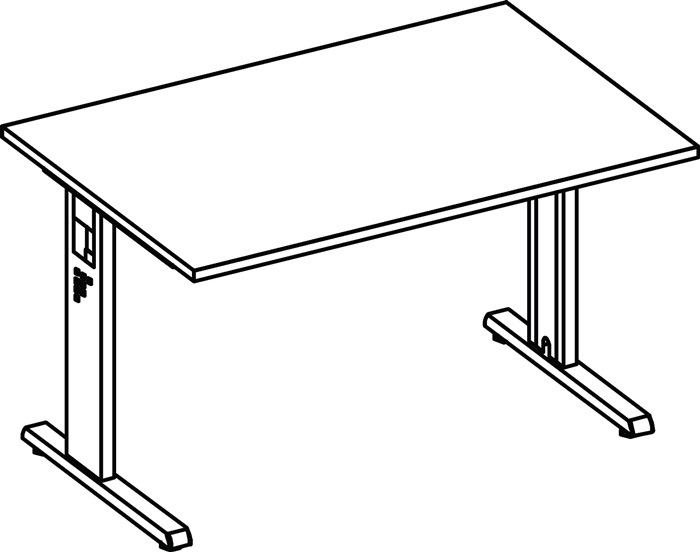Schreibtisch Bela H650-850xB1200xT800mm Nussbaumdekor ger.Form C-Fuß