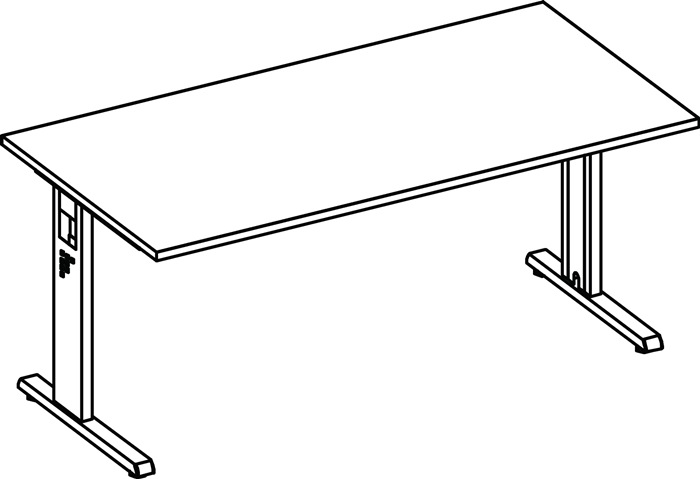 Schreibtisch Bela H650-850xB1600xT800mm Nussbaumdekor ger.Form C-Fuß