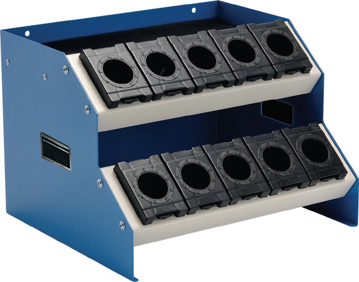 CNC-Tischaufsatzgestell B425xT375xH300mm grau/blau m.2 Etagen o.CNC-Einsätze