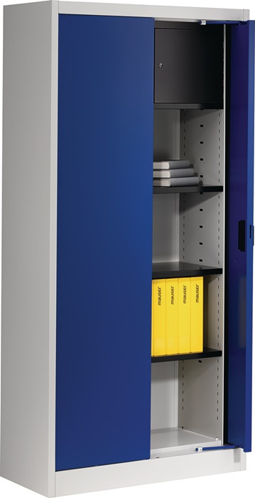 Einschwenktürenschrank H1950xB950xT420mm 2 Türen,4 Fbd.grau/blau MAUSER
