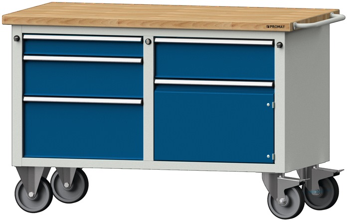 Werkstattwagen H840xB1350xT700mm grau/blau Schubl.xH 1x85/255 2x 170,1Tür 340mm