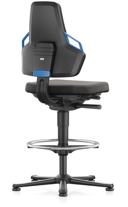 Arbeitsdrehstuhl Nexxit Gleiter+Fußring Supertec schwarz Griff blau 570-820mm