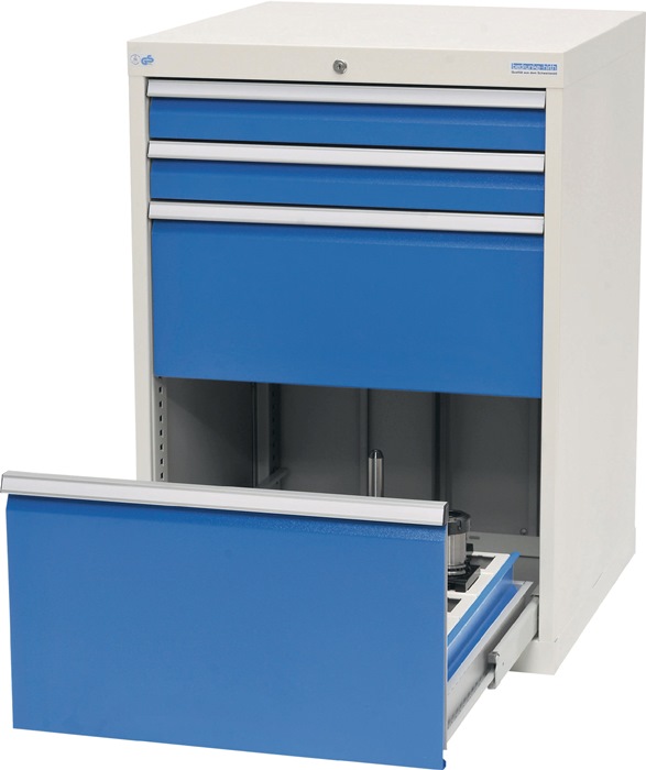 CNC-Schubladenschrank H1019xB705xT736mm lichtgrau lichtblau 5 Werkzg.tr.