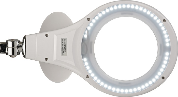 LED-Lupenleuchte Glaslinse 127mm (5 Zoll) Tischklemme weiß