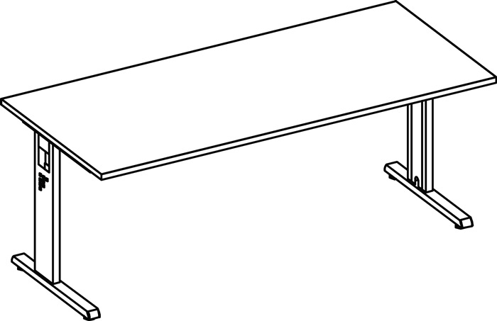 Schreibtisch Bela H650-850xB1800xT800mm Nussbaumdekor ger.Form C-Fuß
