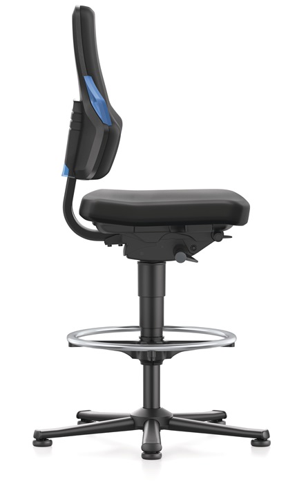 Arbeitsdrehstuhl Nexxit Gleiter+Fußring PU-Schaum schwarz Griff blau 570-820mm