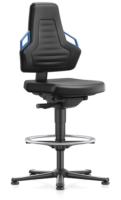 Arbeitsdrehstuhl Nexxit Gleiter+Fußring Kunstleder schwarz Griff blau 570-820mm