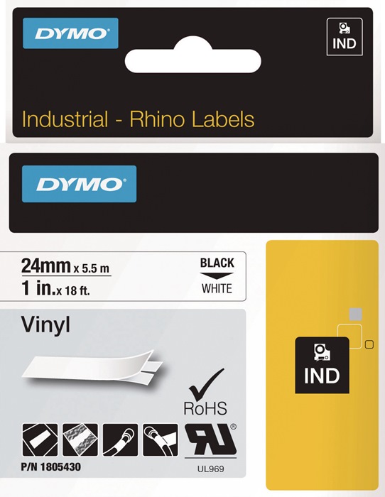 Schriftband Band-B.24mm Band-L.5,5m Vinyl-Band schwarz auf weiß DYMO